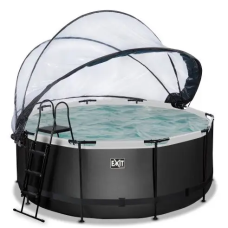 Бассейн EXIT круглый с куполом черная кожа 360х122 см (песочный фильтр + тепловой насос)